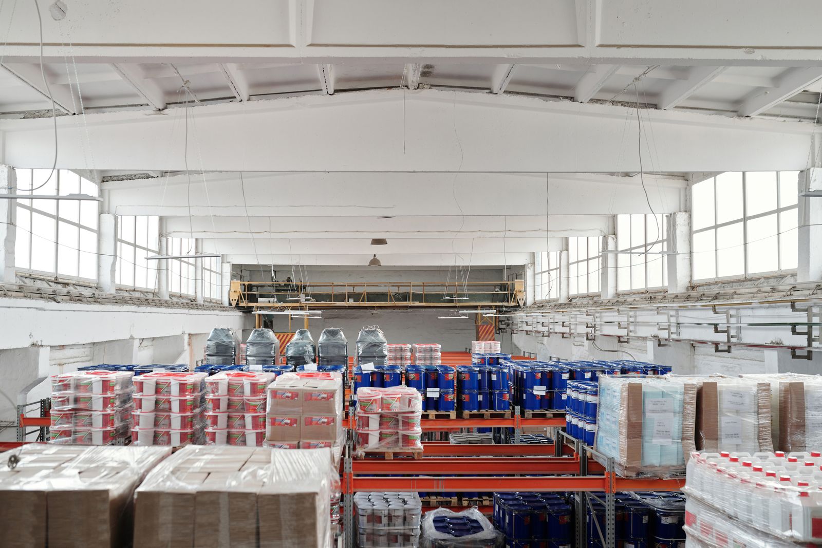 Organized warehouse inventory prepared for supply chain distribution